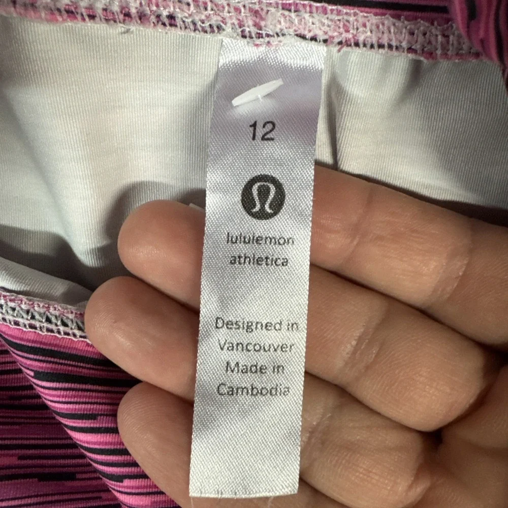 Lululemon Pants Womens 12 Pink Black Heathered Pull On Leggings Stretch Athletic